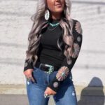 European And American Women's Clothing Crew-neck Long-sleeve Hollow-out Top