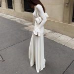 Womens Stylish V-neck Patchwork Hollow-out White Dress - Image 2