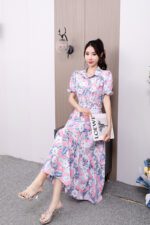 Floral Lapel Loose Fitting Short Sleeve Dress - Image 10