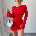Casual, Versatile Waist-cinching Dress With A Red Floral Print
