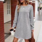 Womens Knitted Jacquard Long-Sleeve Casual Maxi Dress - Image 5