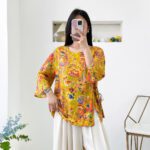 Womens Relaxed-fit Chinese-style Shirt With Flared Sleeves - Image 8