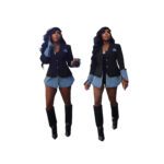 Casual Womens Patchwork Denim Blazer - Image 2