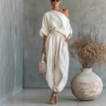 Loose Wide-leg Casual Top With Lantern Pants In Cotton And Linen - Image 5