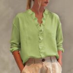 Womens Casual Long-sleeve V-neck Blouse With Lace Trim - Image 4