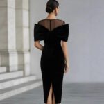 Commuter Womens Off-shoulder Halter Formal Dress In Gold Velvet - Image 5