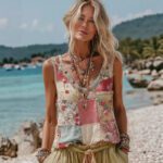 New Womens V Neck Tank Top With A Botanical Floral Print - Image 3