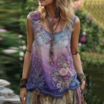 New Womens V Neck Tank Top With A Botanical Floral Print - Image 7