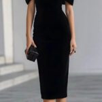 Commuter Womens Off-shoulder Halter Formal Dress In Gold Velvet - Image 2