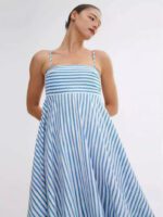 Elegant Printed Striped High-Waist Swing Dress - Image 7