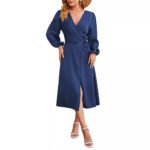 New Satin Solid-color V-neck Skirt With A Slitsexy Dress - Image 5