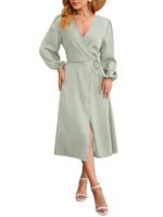 New Satin Solid-color V-neck Skirt With A Slitsexy Dress - Image 4