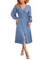 New Satin Solid-color V-neck Skirt With A Slitsexy Dress - Image 6