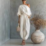 Loose Wide-leg Casual Top With Lantern Pants In Cotton And Linen