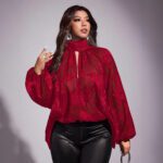 Plus-size Floral Sheer Long-sleeve Scarf-collar Chic Workwear Shirt - Image 6