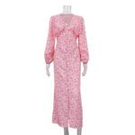 V-neck Long-sleeve High-waisted Floral Maxi Dress With A Slit - Image 5