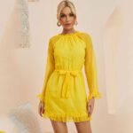 Bright Yellow Dress Chiffon Jacquard Double Fabric - Image 7