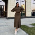 Women's Fashion Round Neck Solid Color Long Sleeved Pleated Skirt Set - Image 4