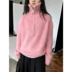 Korean-style Relaxed Faux Mink High-neck Sweater Top - Image 8