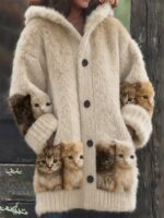 Womens Mid-Length Plush Cartoon Hooded Coat - Image 4