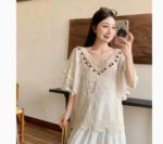 Womens Fashion Embroidered Hollow Lace Short-Sleeve Shirt - Image 9