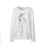 Off-the-shoulder Tunic With A Sika Deer Print Slightly Sheer Loose-fitting And Relaxed-style Long-sleeve T-shirt - Image 3
