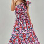 Womens Ruffle-Trimmed Strapped Off-the-Shoulder Printed Dress - Image 4