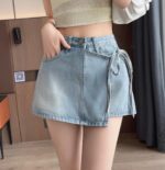 High-waisted Slimming Instagram-style Denim Skirt With Tie Details - Image 2