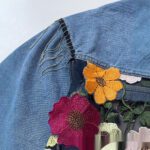 Blue Casual Denim Jacket With Embroidered Floral Lace Panels And A Turn Down Collar - Image 3