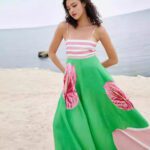 Elegant Printed Striped High-Waist Swing Dress