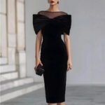 Commuter Womens Off-shoulder Halter Formal Dress In Gold Velvet - Image 6