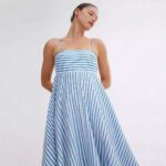 Elegant Printed Striped High-Waist Swing Dress - Image 4