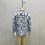 Patterned Stand-up Collar Button-up Top Casual Shirt - Image 4