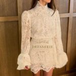 Womens Fashion Two-Piece Set Lantern-Sleeve Turtleneck Lace Top And Bottom - Image 5
