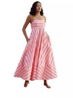 Elegant Printed Striped High-Waist Swing Dress - Image 8