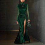 Solid-color Textured Long-sleeve Elegant French-style Dress