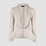 Womens Knitted Jacquard Lapel Fitted Waist Long Sleeve Coat - Image 3