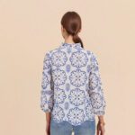 Patterned Stand-up Collar Button-up Top Casual Shirt - Image 2