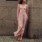 V-neck Long-sleeve High-waisted Floral Maxi Dress With A Slit