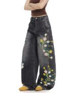 Plant And Floral Embroidered Curved Jeans - Image 3