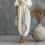 Loose Wide-leg Casual Top With Lantern Pants In Cotton And Linen - Image 2