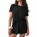 Relaxed Casual Cre Neck Short Sleeve Top And Shorts Set - Image 3
