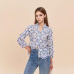 Patterned Stand-up Collar Button-up Top Casual Shirt - Image 6