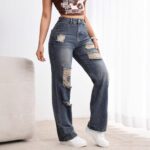 Womens High-waisted Straight-leg Ripped Jeans - Image 6