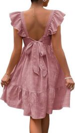 Bohemian Ruffled Backless Dress With A Square Neckline And Shirred Detailing - Image 9