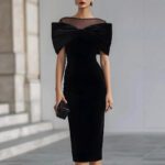 Commuter Womens Off-shoulder Halter Formal Dress In Gold Velvet - Image 7