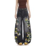 Plant And Floral Embroidered Curved Jeans - Image 7