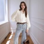 Lantern Sleeve Lace-trimmed White Blouse - Image 3