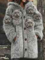 Womens Mid-Length Plush Cartoon Hooded Coat - Image 5