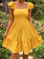 Bohemian Ruffled Backless Dress With A Square Neckline And Shirred Detailing - Image 4